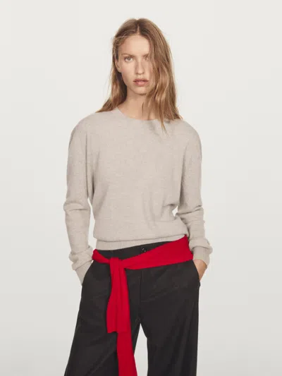 Massimo Dutti Crew Neck Cashmere Sweater In Neutral
