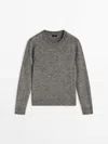 Massimo Dutti Crew Neck Knit Sweater In Grey Marl