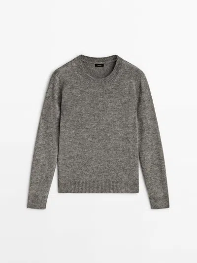 Massimo Dutti Crew Neck Knit Sweater In Grey Marl