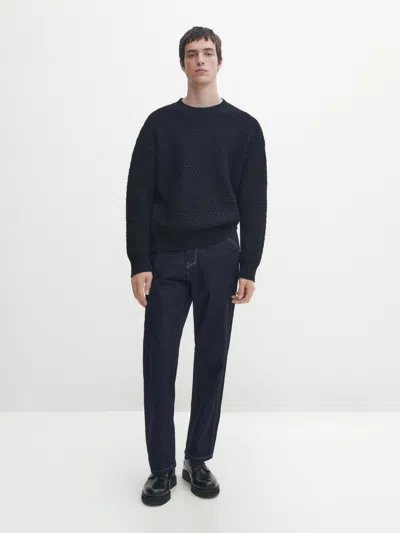 Massimo Dutti Strickpullover Mit Rundausschnitt In Marineblau