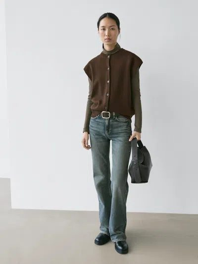 Massimo Dutti Crew Neck Knit Vest In Brown