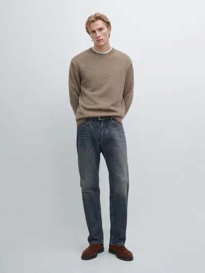 Massimo Dutti Crew Neck Melange Knit Sweater In Brown