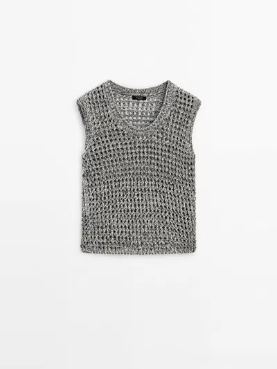 Massimo Dutti Crew Neck Open-knit Top In Lead