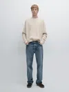 Massimo Dutti Crew Neck Ribbed Sweater In White