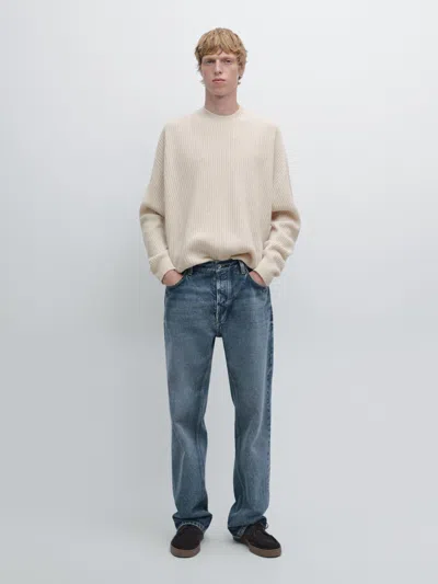 Massimo Dutti Crew Neck Ribbed Sweater In White