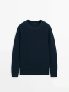 Massimo Dutti Crew Neck Sweater With Linen And Cotton In Faded Navy
