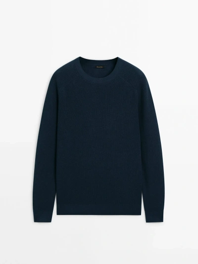 Massimo Dutti Crew Neck Sweater With Linen And Cotton In Faded Navy