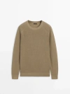 Massimo Dutti Crew Neck Sweater With Linen And Cotton In Stone
