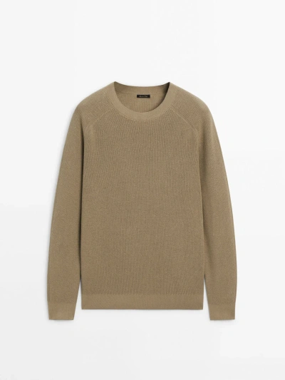 Massimo Dutti Crew Neck Sweater With Linen And Cotton In Stone