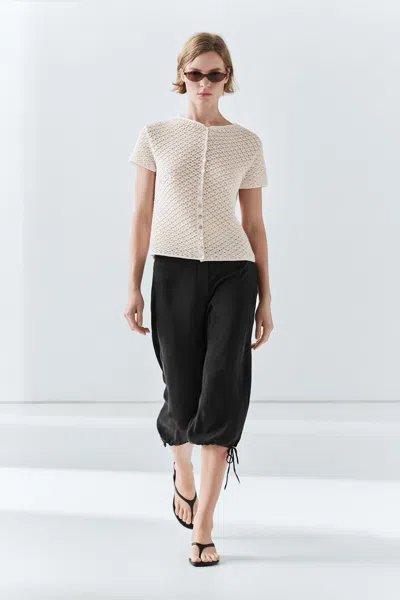 Massimo Dutti Crochet Knit Cardigan In White