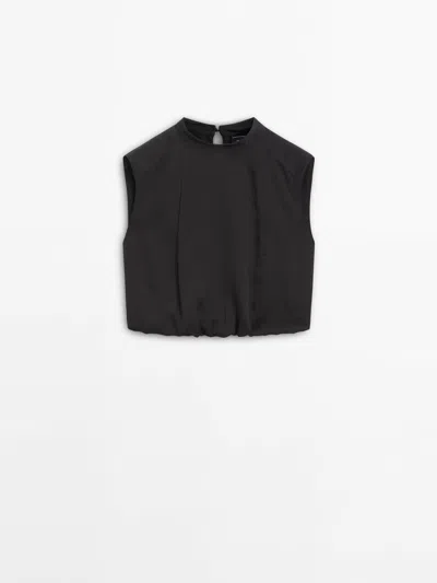 Massimo Dutti Crop Top With Gathered Detailing In Black