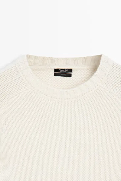Massimo Dutti Cropped 100% Cashmere Knit Sweater In Neutral