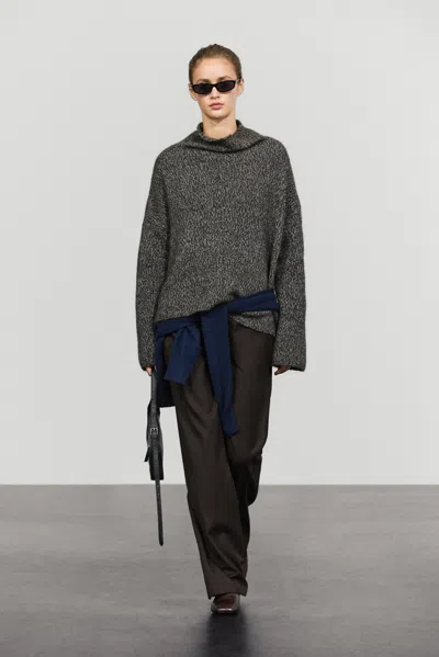 Massimo Dutti Camisola Curta De Malha Mouliné 100% De Lã In Gray
