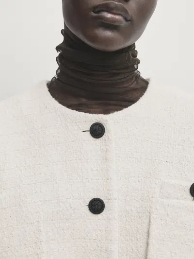 Massimo Dutti Cropped-bomberjacke Mit Strukturmuster In Cream