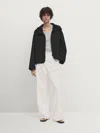Massimo Dutti Kurze Karierte Jacke Mit Strickkragen Im Kontrast In Schwarz