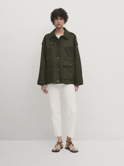 Massimo Dutti Kurzer Parka Mit Herausnehmbarem Innenfutter In Khaki
