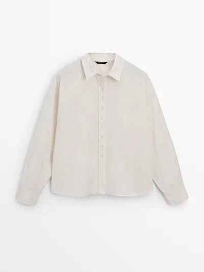 Massimo Dutti Cropped Shirt With Button Details In Cream