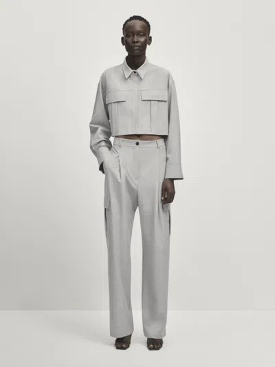 Massimo Dutti Crop Pocket Shirt -studio In Grau