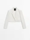 Massimo Dutti Cropped Suit Blazer With Texture In White