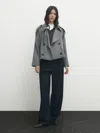 Massimo Dutti Kurzer Trenchcoat Aus Wollflanell In Grey