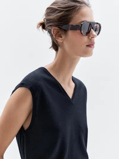 Massimo Dutti Cropped Wool Blend V In Blue