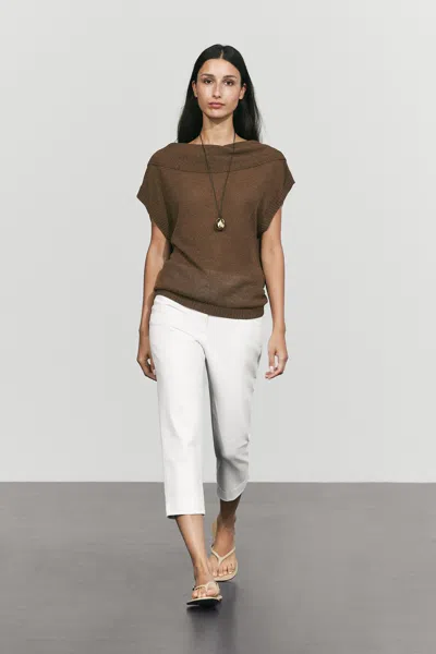 Massimo Dutti Crossover Back Knit Sweater In Brown