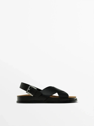 Massimo Dutti Crossover Buckle Sandals In Black
