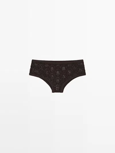 Massimo Dutti Culotte Detalle Calados Mezcla Algodón In Brown