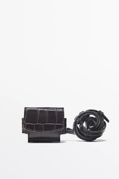 Massimo Dutti Custodia Airpods In Pelle Stampata In Marrone