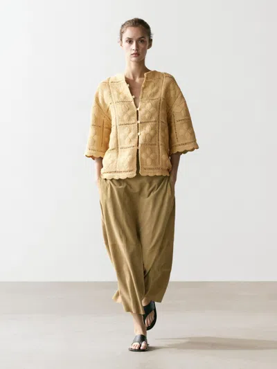 Massimo Dutti Cutwork Crochet Cardigan In Neutral