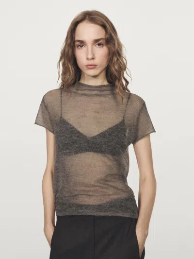 Massimo Dutti Cutwork Wool Blend T In Black