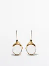 Massimo Dutti Dangle Earrings With Resin Detail In Gold