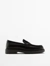 Massimo Dutti Dark Brown Moc Toe Loafers In Brown