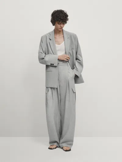 Massimo Dutti Darted Cargo Trousers -studio In Grey