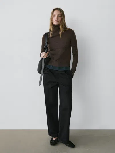 Massimo Dutti Darted Cotton Trousers In Black