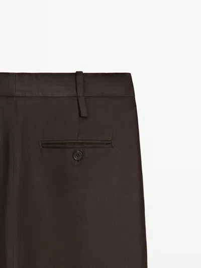 Massimo Dutti Darted Pants With Belt Loop Detail In Brown