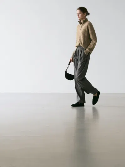 Massimo Dutti Darted Pinstripe Trousers In Gray