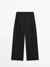 Massimo Dutti Darted Suit Trousers With Satin Waistband In Black