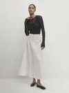 Massimo Dutti Midi-jeansrock Weit Schwingend In Gebrochen Weiss