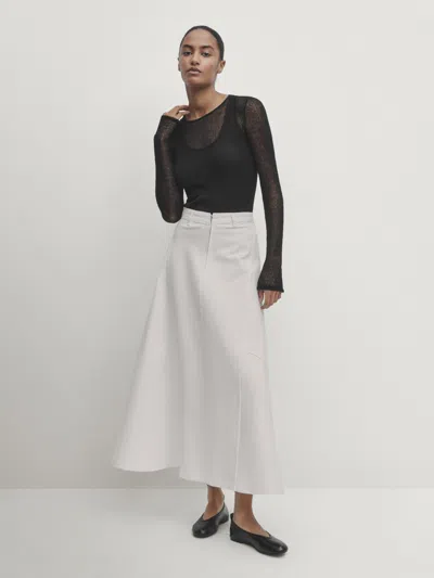 Massimo Dutti Midi-jeansrock Weit Schwingend In Gebrochen Weiss