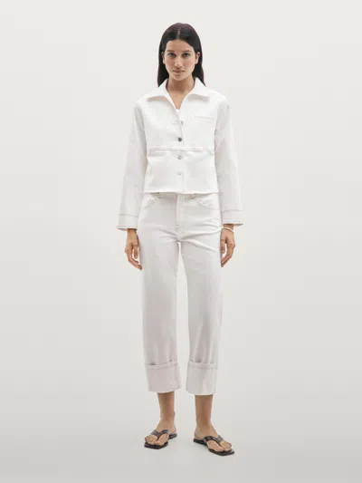 Massimo Dutti Denim Jacket With Contrast Seam In White