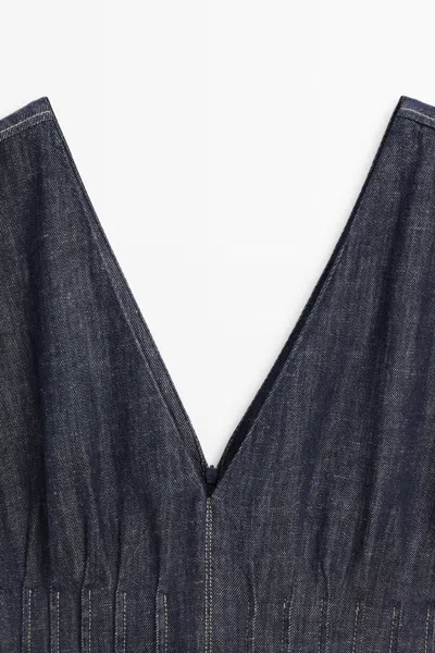 Massimo Dutti Denim Midi Dress In Blue