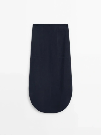 Massimo Dutti Denim Midi Skirt In Dark Blue