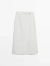 Massimo Dutti Denim Wrap Skirt In Cream