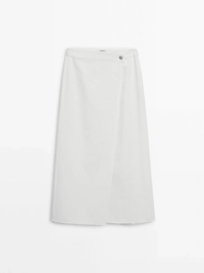 Massimo Dutti Denim Wrap Skirt In Cream