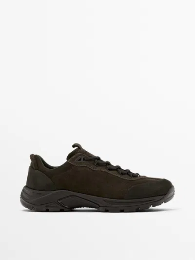 Massimo Dutti Deportivo Técnico Piel Piezas In Brown