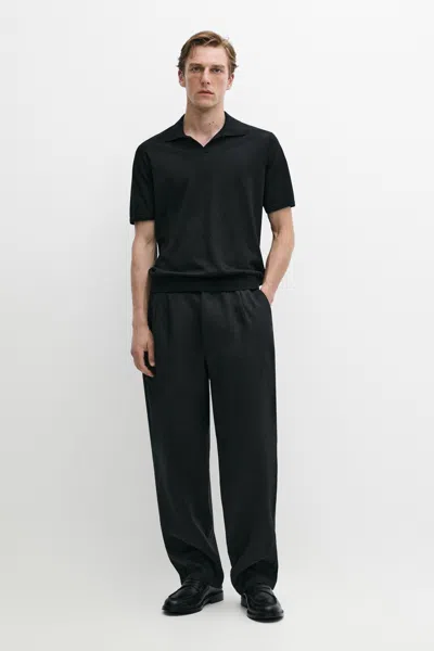 Massimo Dutti Diamond Knit Polo Sweater In Black