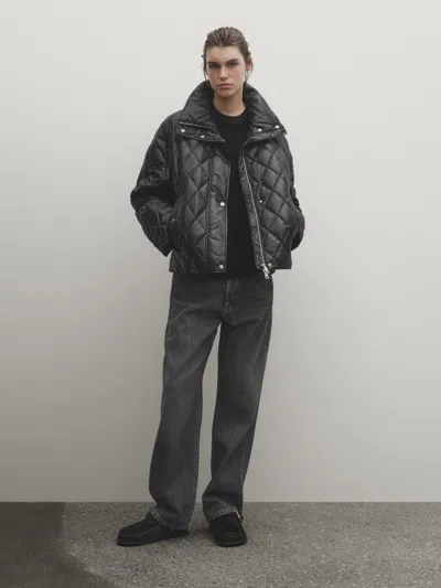 Massimo Dutti Diamond-pattern High Neck Jacket With Down And Feather Padding In Schwarz