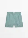 Massimo Dutti Diamond Print Swimming Trunks In Turquoise