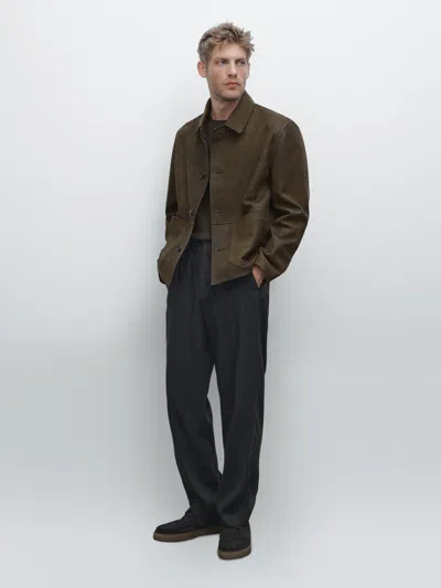 Distressed Effect 100% Sheepskin Leather Jacket In Brown from Massimo Dutti